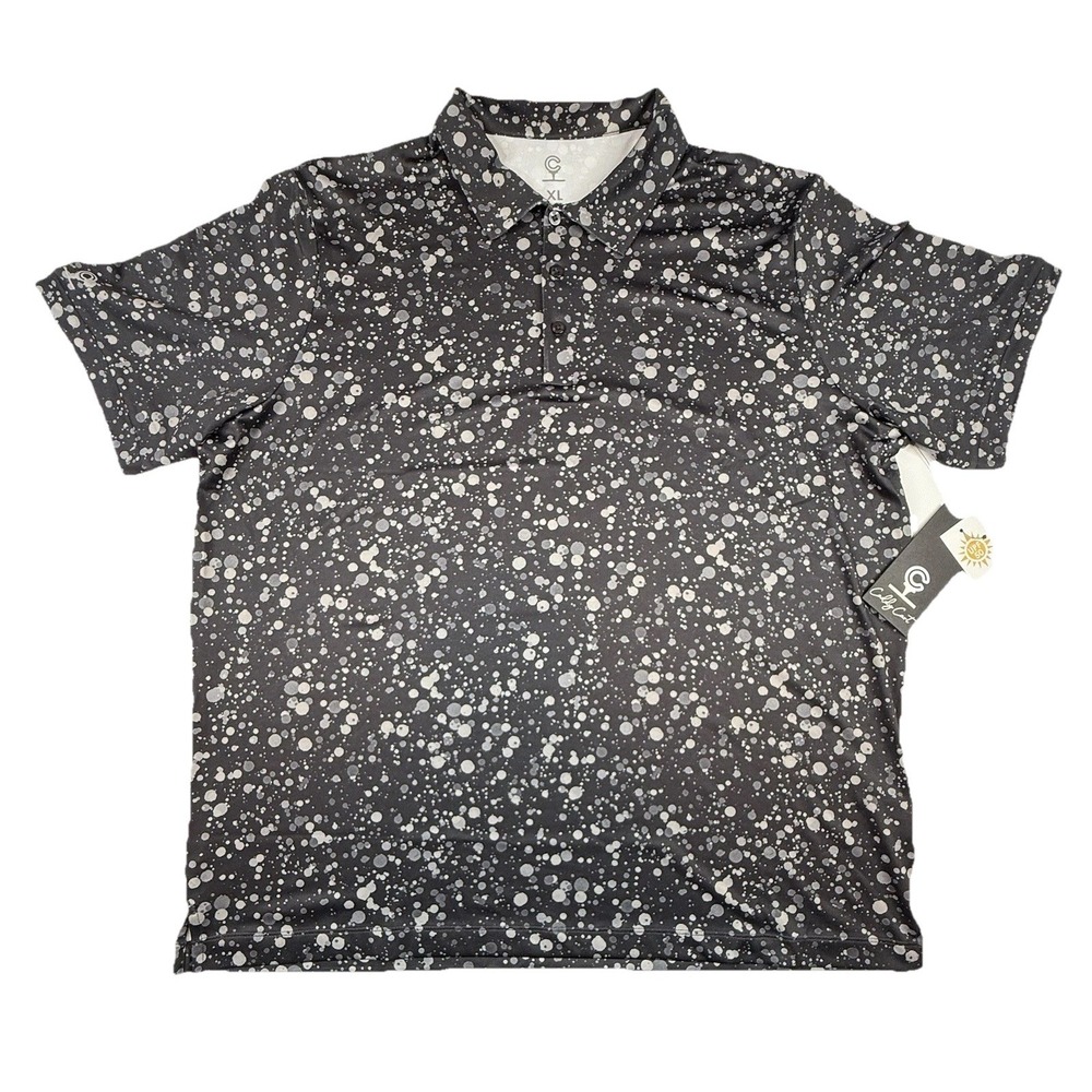Caddy Cart Golf Polo Black Splatter Mens XL 4 Way Stretch UPF 50+ NWT